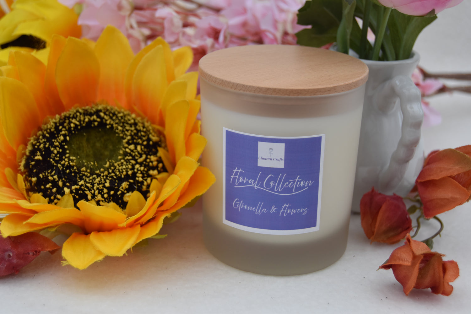 Citronella & Flowers Soy Wax Candle, with Wooden Wick - Cluaran Crafts