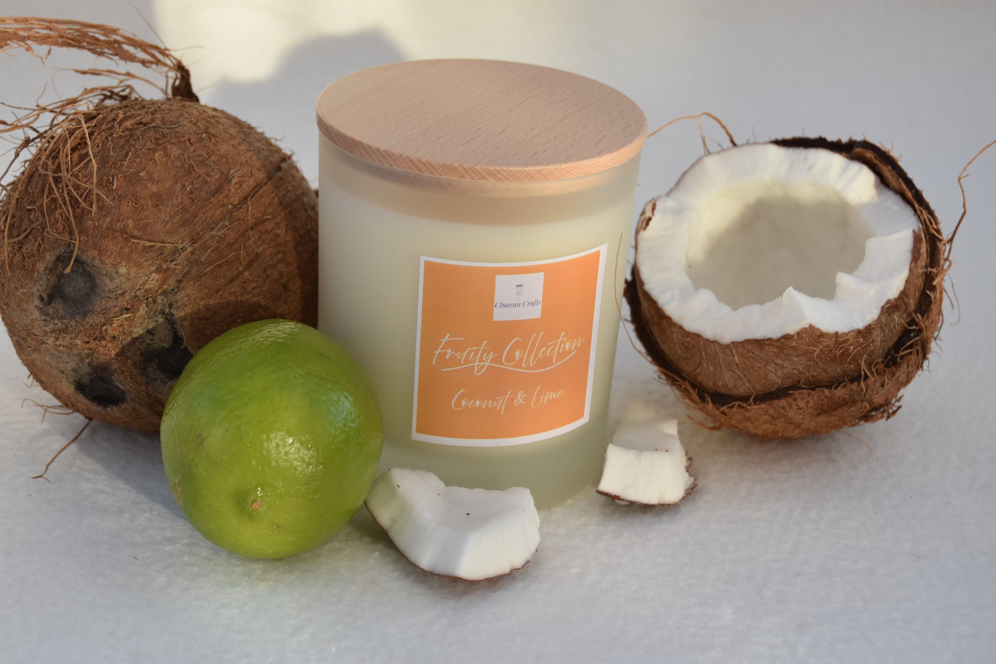 Coconut & Lime Soy Wax Candle, with Wooden Wick - Cluaran Crafts