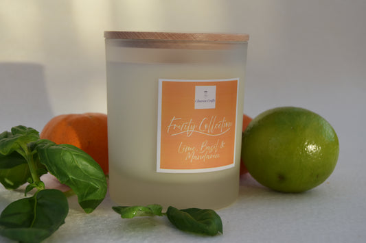 Lime, Basil & Mandarin Soy Wax Candle, with Wooden Wick - Cluaran Crafts