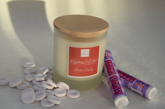 Parma Violets Soy Wax Candle, with Wooden Wick - Cluaran Crafts