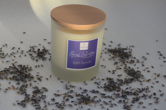 White Lavender Soy Wax Candle, with Wooden Wick - Cluaran Crafts